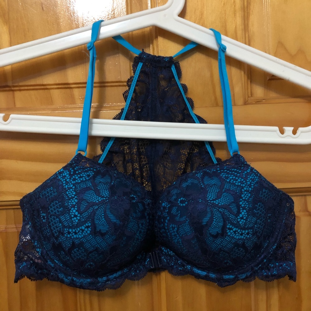 VS Pink Lace Back Date Racerback Bra 34B Blue